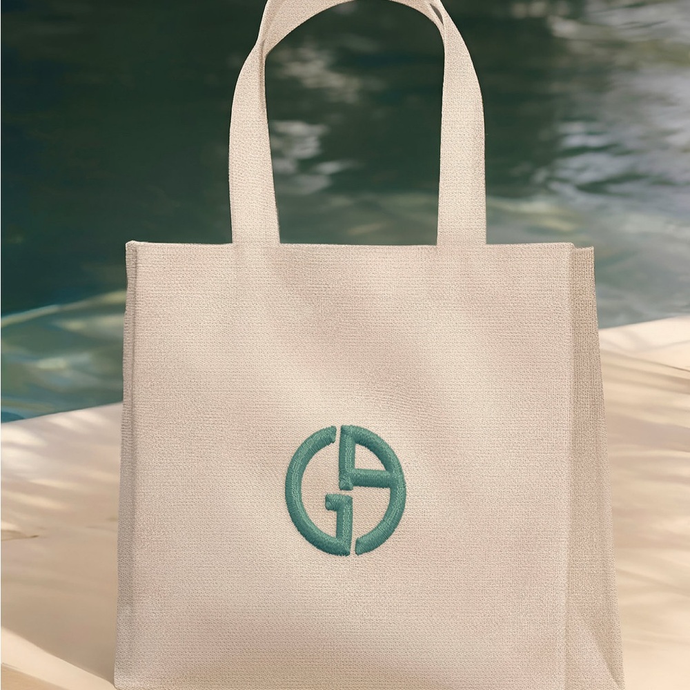 Giorgio Armani Cream Tote with Teal Logo